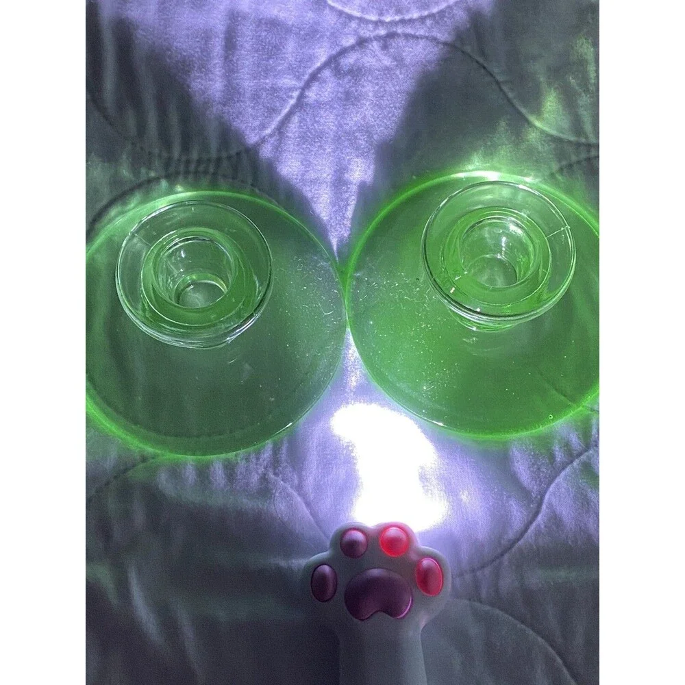 Green Depression Uranium Vaseline Glass Glow Glass 2 Candleholders
